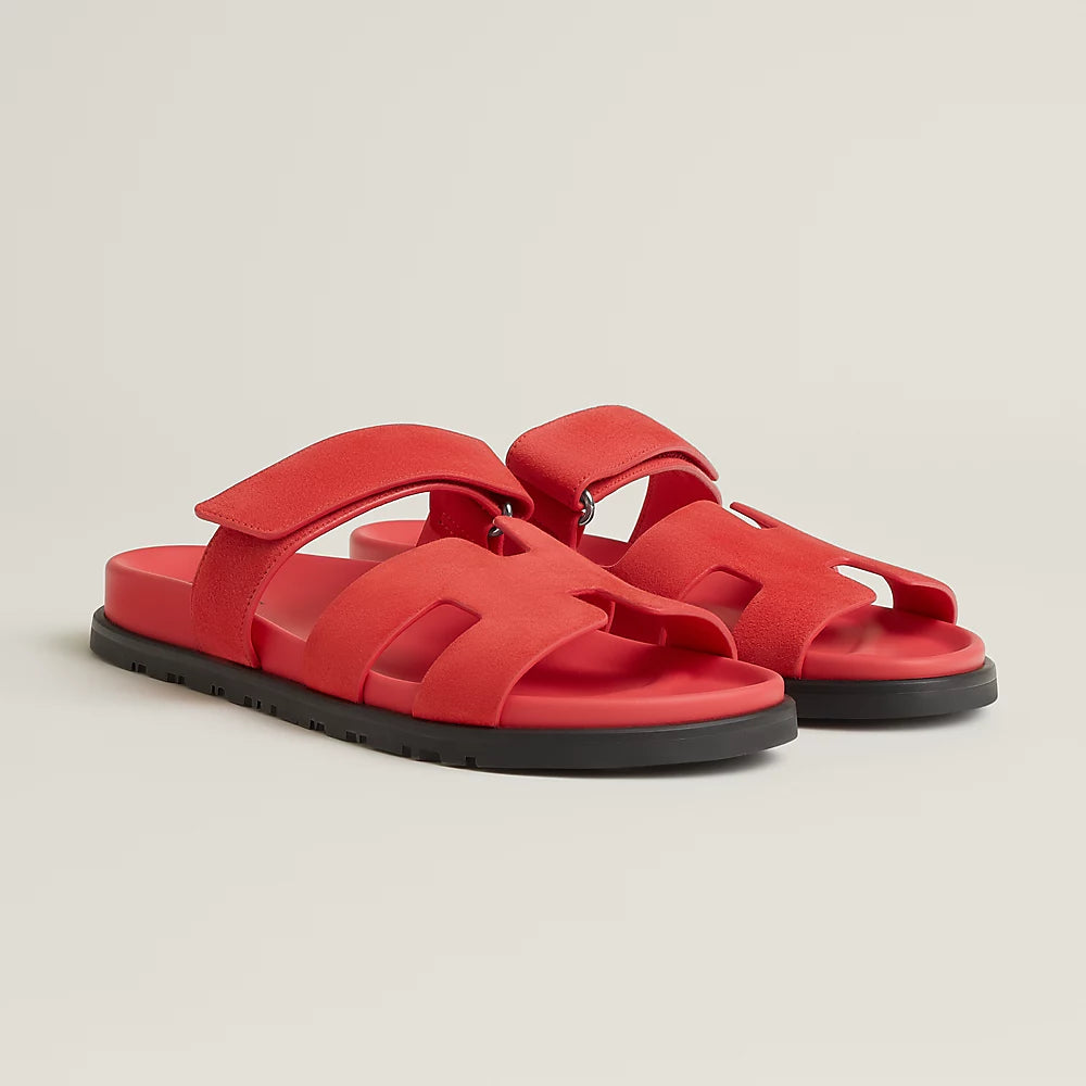 HERMES 赤 ベルベット タンクトップ Hermes Chypre Techno Sandal Rose Vermillon Suede Palladium Hardware 38
