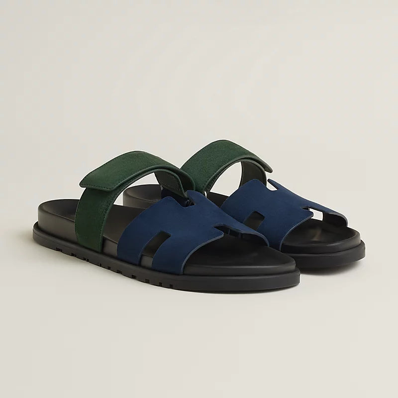 Hermes Chypre Sandal "Bleu Océan / Vert Bouteille" - 42 EU