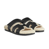 Hermes Chypre Sandals "Noir Sherling Ecru" - 42.5 EU