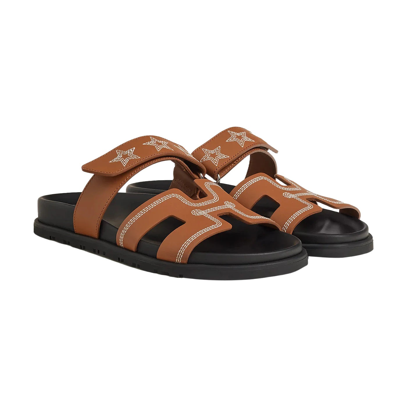 Hermes Chypre Sandals "Brown Star Leather" - 37 EU