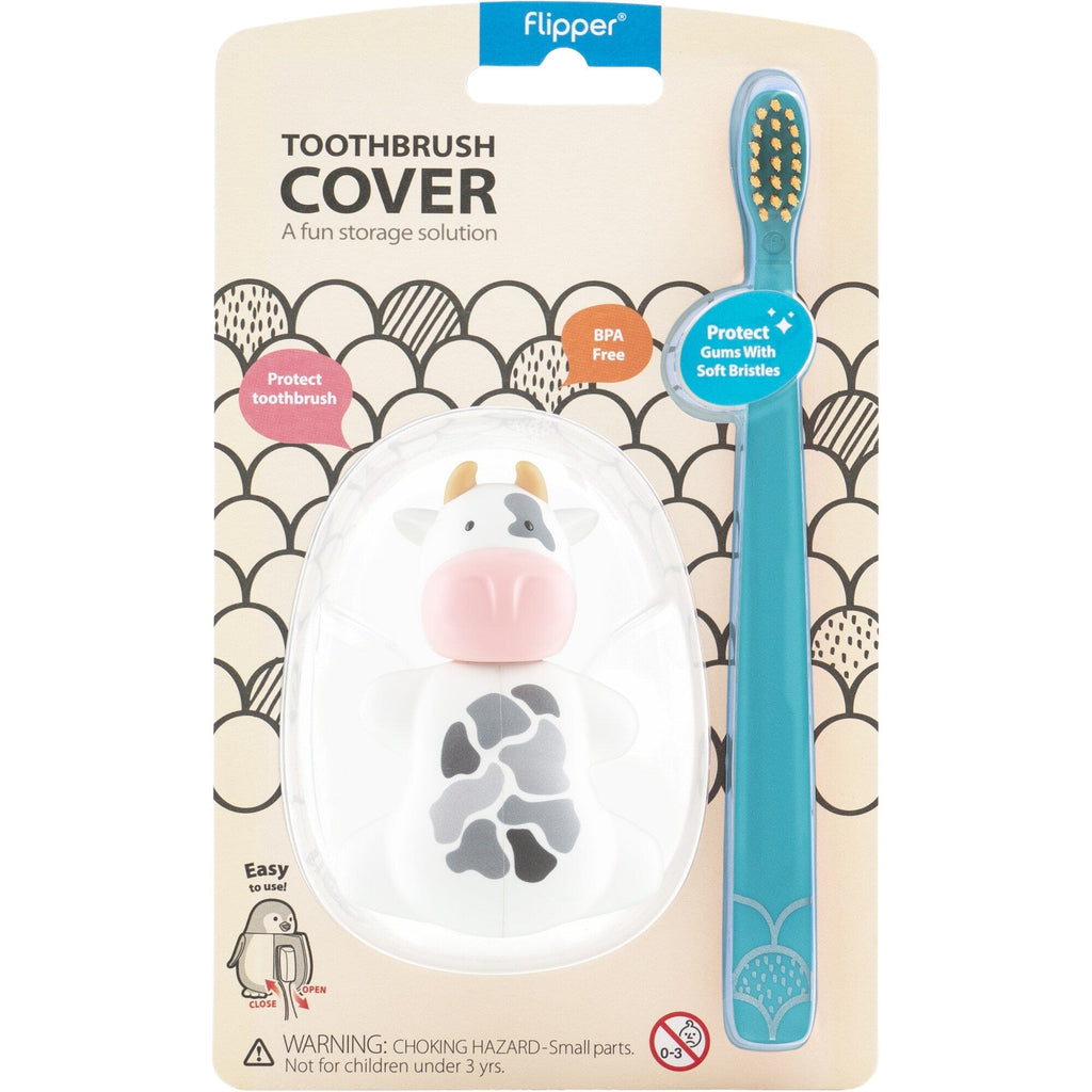 Flipper Bathroom accessories Toothbrush Cover & Toothbrush Flp Fun Animal Combo Pack / Cow