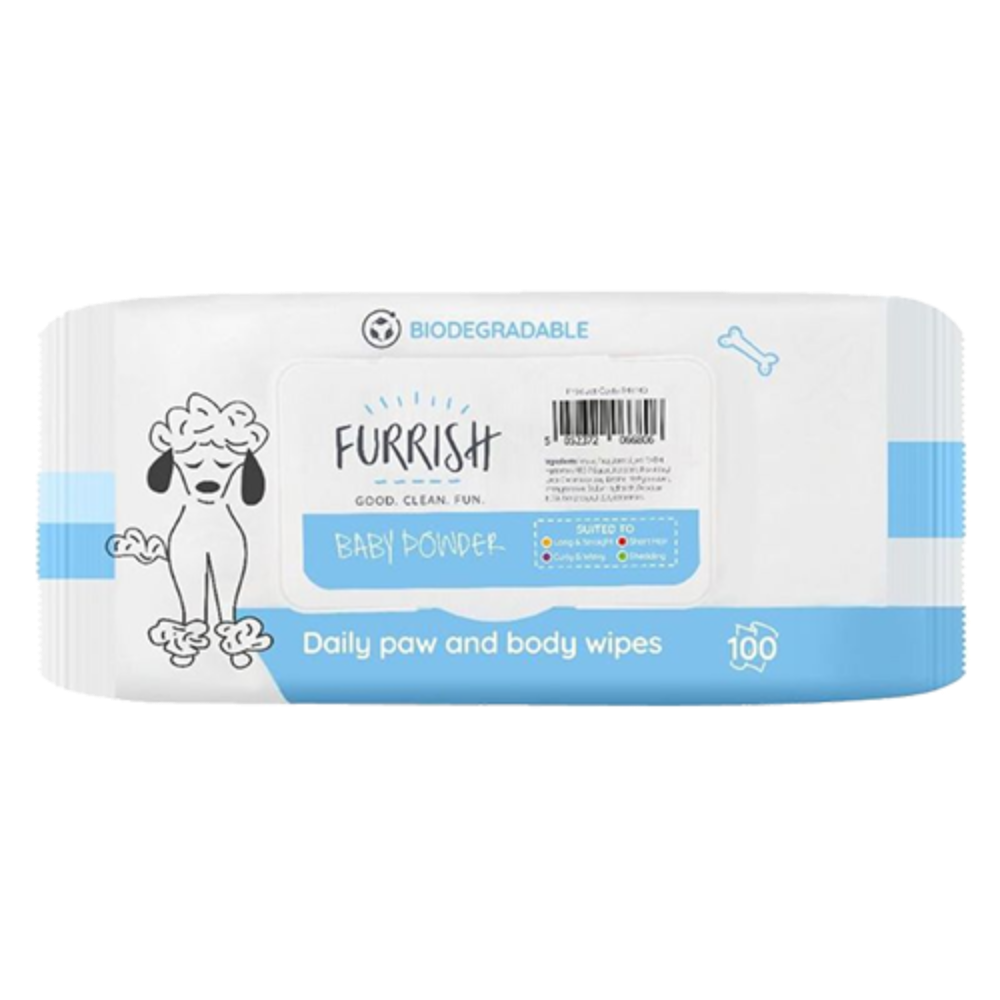 Furrish Daily Bath Wipes Baby Powder 100pk