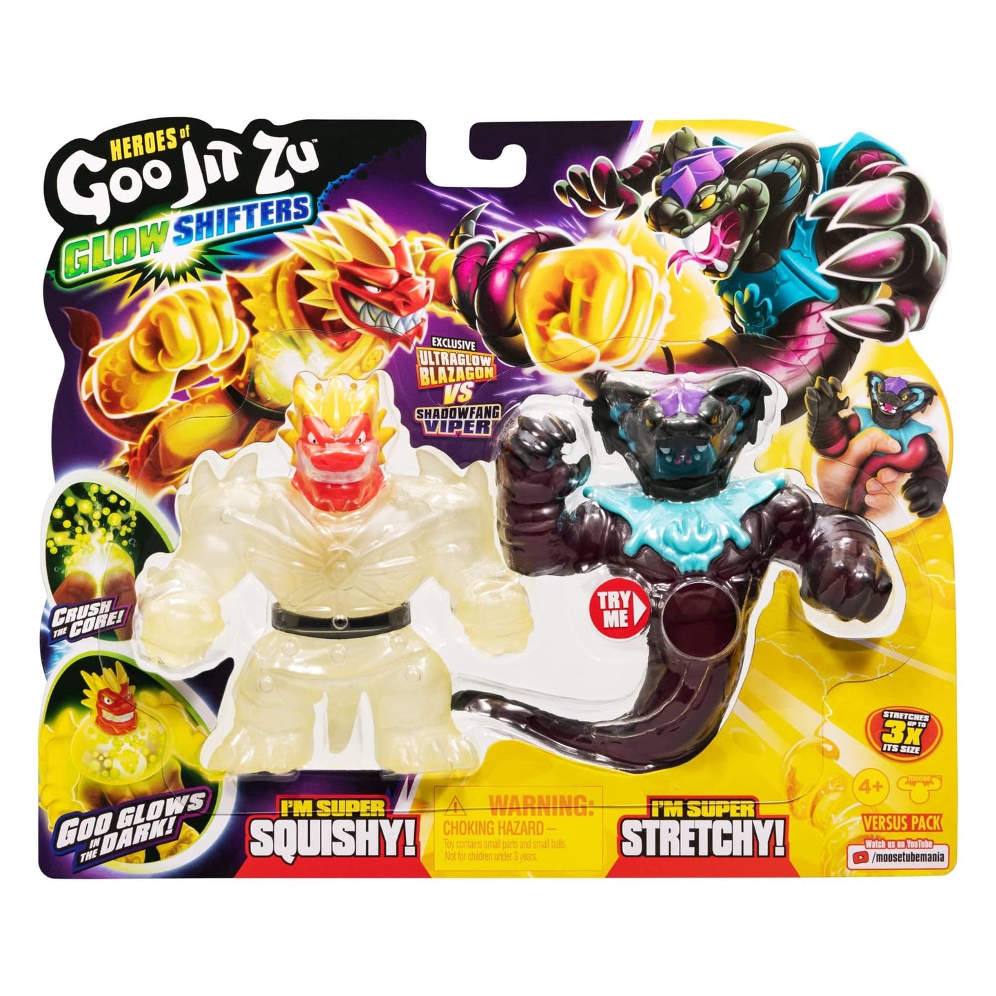 Goo Jit Zu Toys Heroes of Goo Jit Zu Glow Shifters Ultraglow Blazagon vs Shadowfang Viper