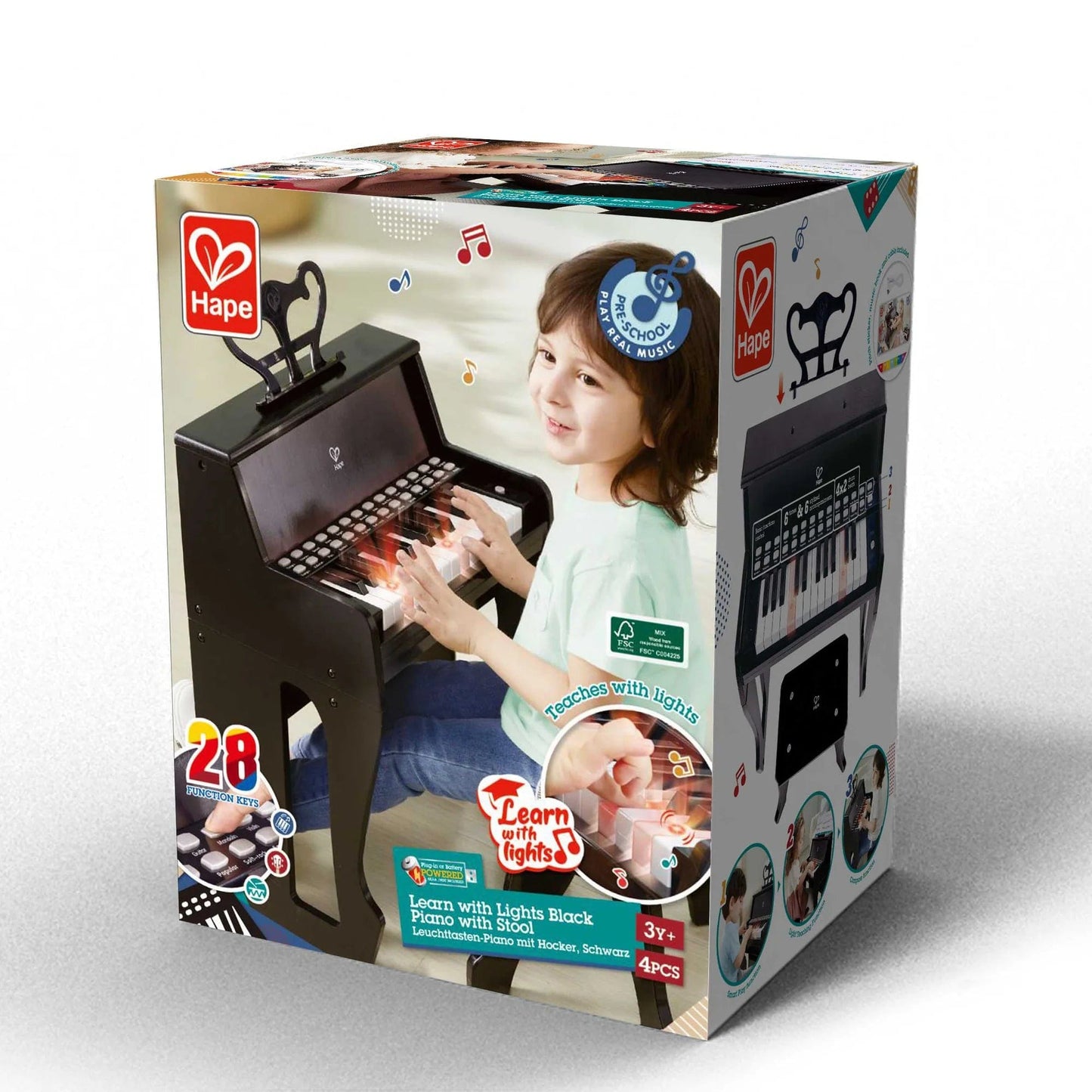 Hape Toys Learn with Lights Black Piano with Stool