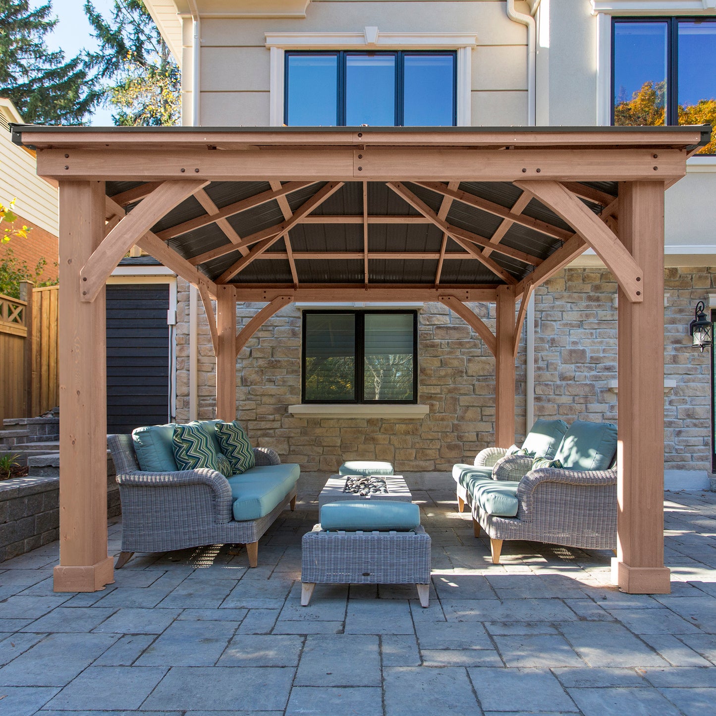 Yardistry 12x12 ft. Wood Gazebo with Aluminum Roof