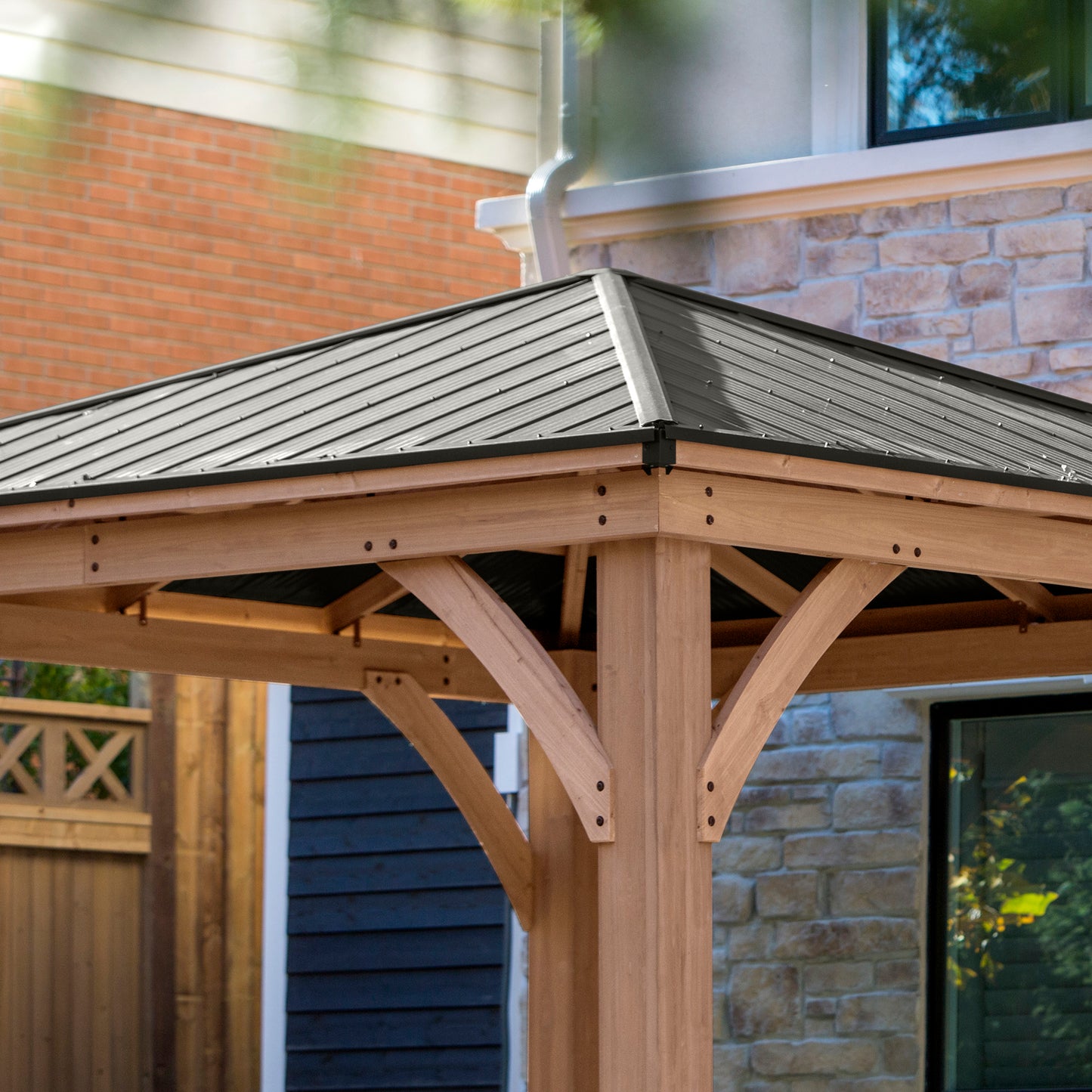 Yardistry 12x12 ft. Wood Gazebo with Aluminum Roof