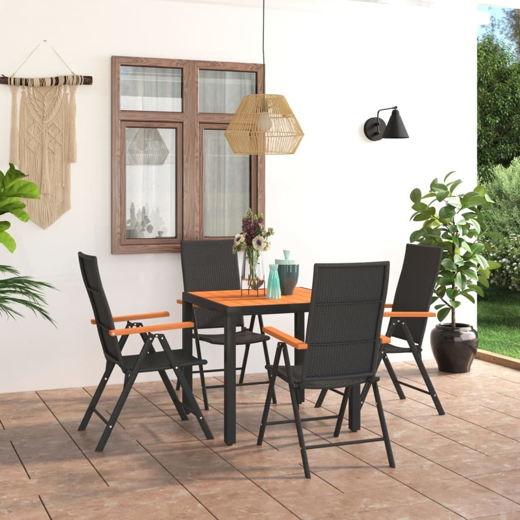 5 Piece Garden Dining Set Black and Brown