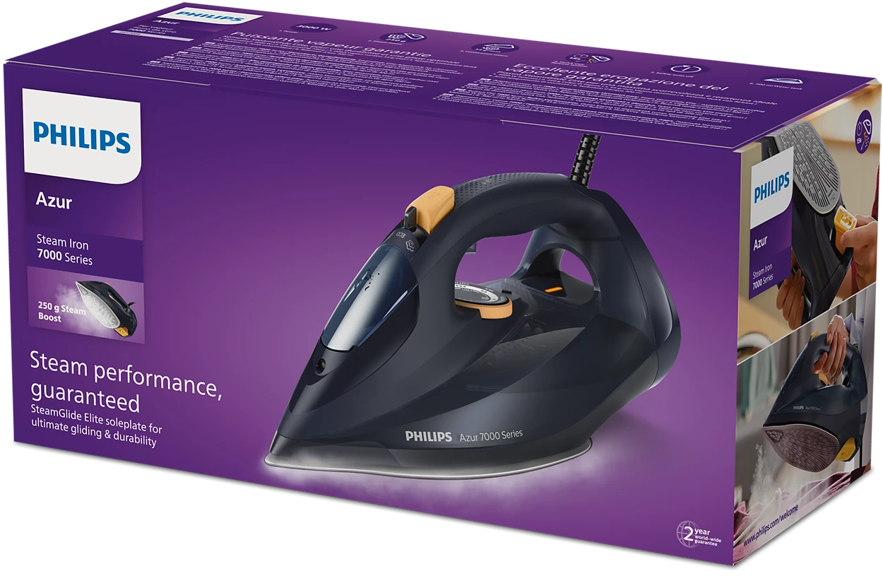 Philips Azur 7000 Series HV Steam Iron - DST7060/26 Black & Yellow