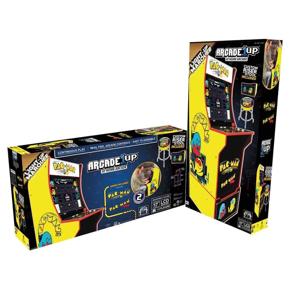 Arcade 1UP Gaming Pac-man with Light-up Marquee, stool and Riser - Bundle