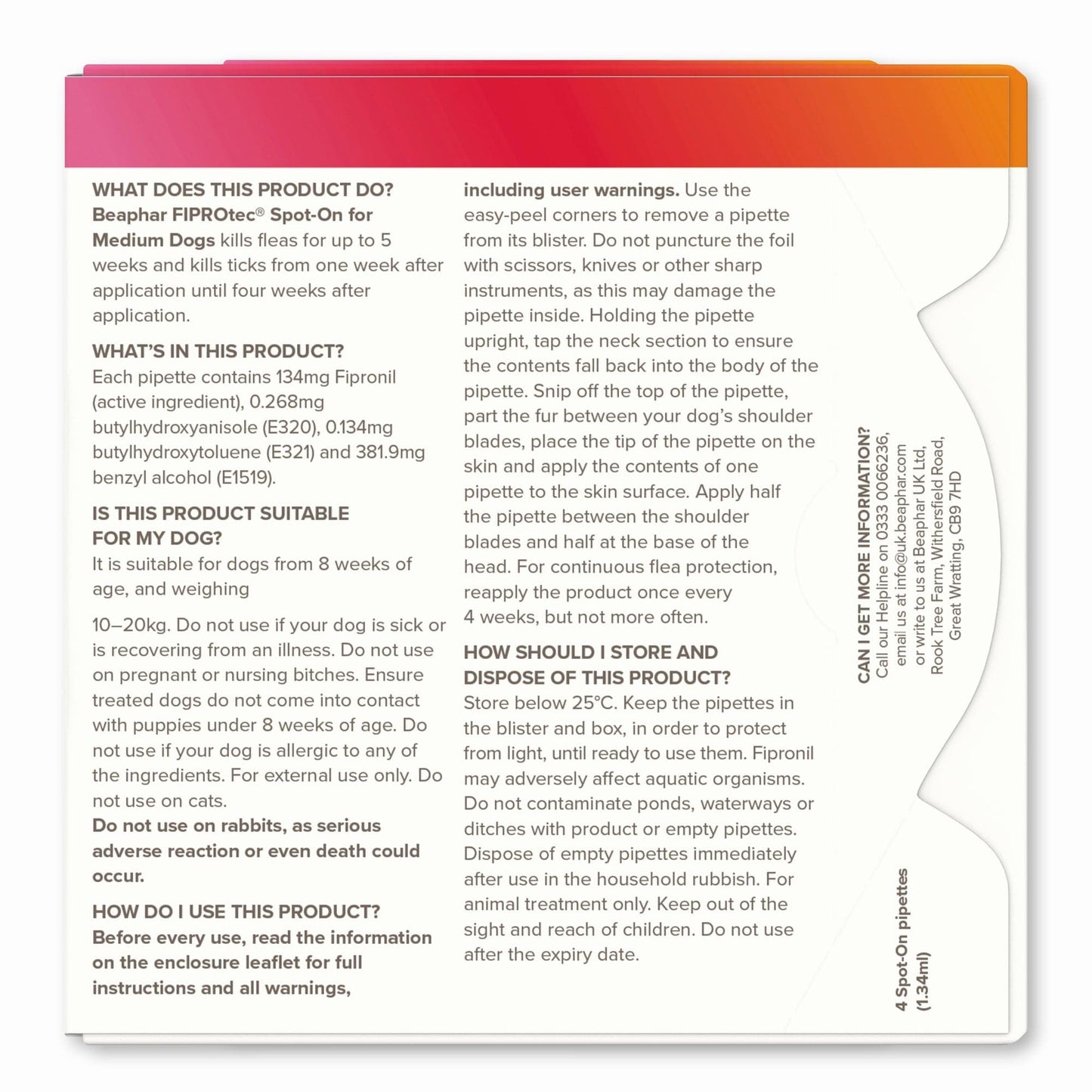 Beaphar Pet Supplies Beaphar Fiprotec for Medium Dog - 4 Pipettes