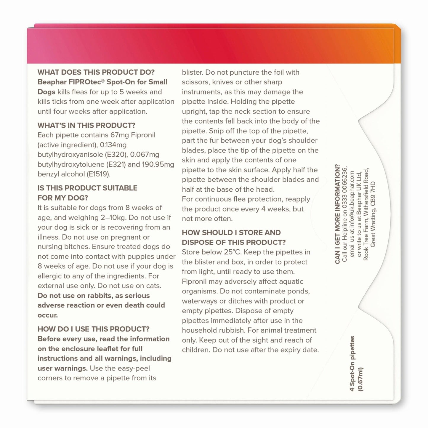 Beaphar Pet Supplies Beaphar Fiprotec for Small Dog - 4 Pipettes