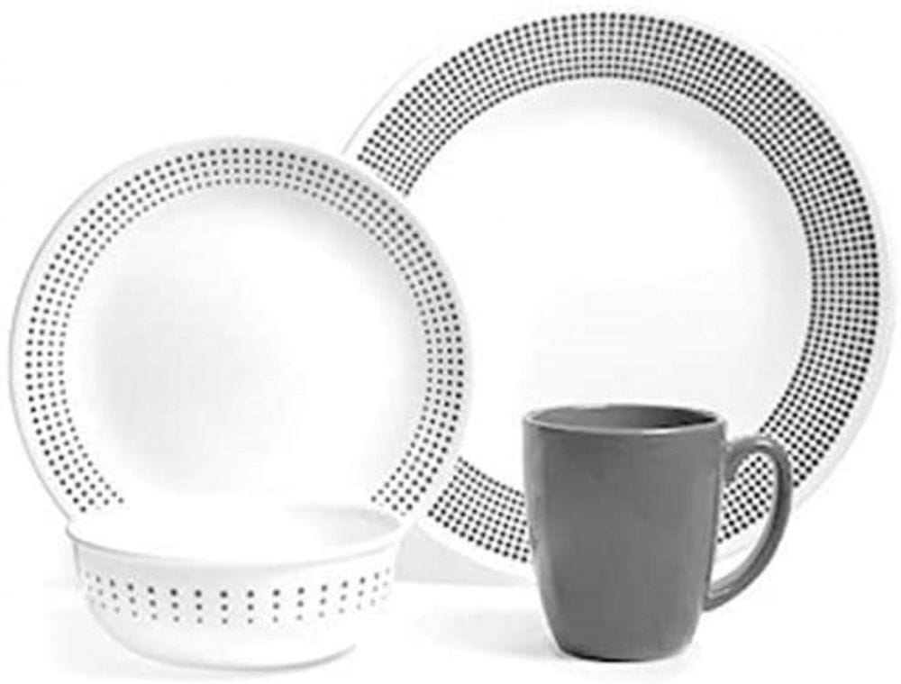 Corelle Home & Kitchen Corelle Bayside Dots Gray 16 Pcs Dinner Set (1132919 - 4114531)