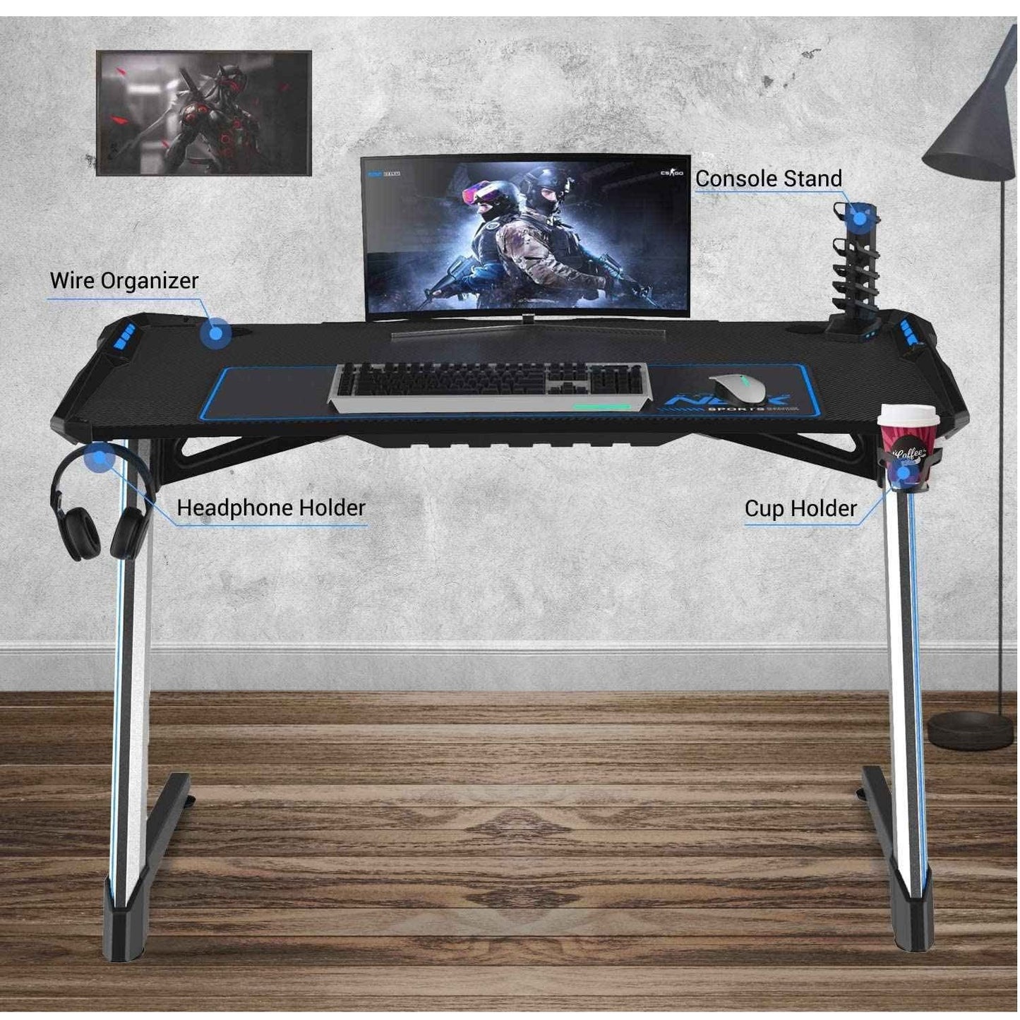 DXRACER DXRacer NEX Gaming Desk -TG - GDN001-NS-1 Black/Silver/Blue