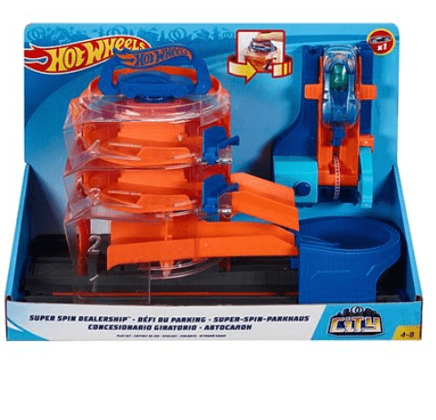 Hotwheels City Super Sets Play Set Asst Super Spin Dealership Orange flitit