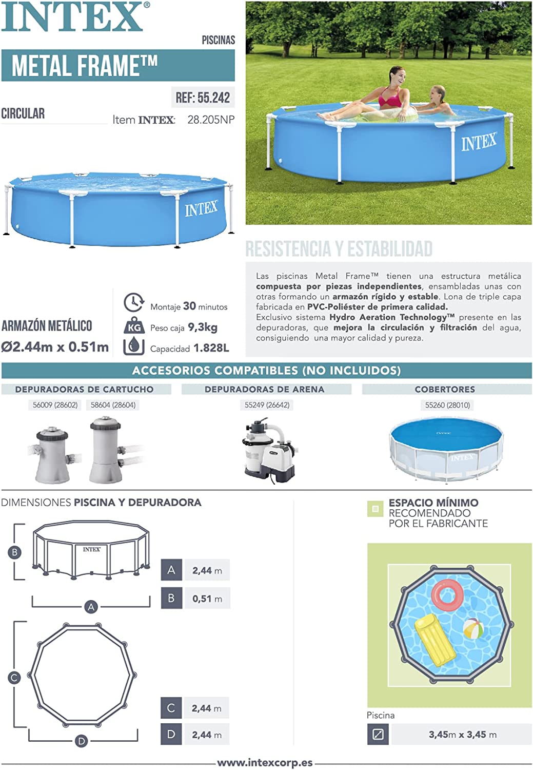 Intex Home & Garden Intex Metal Frame Pool(8ft)-(244x51)