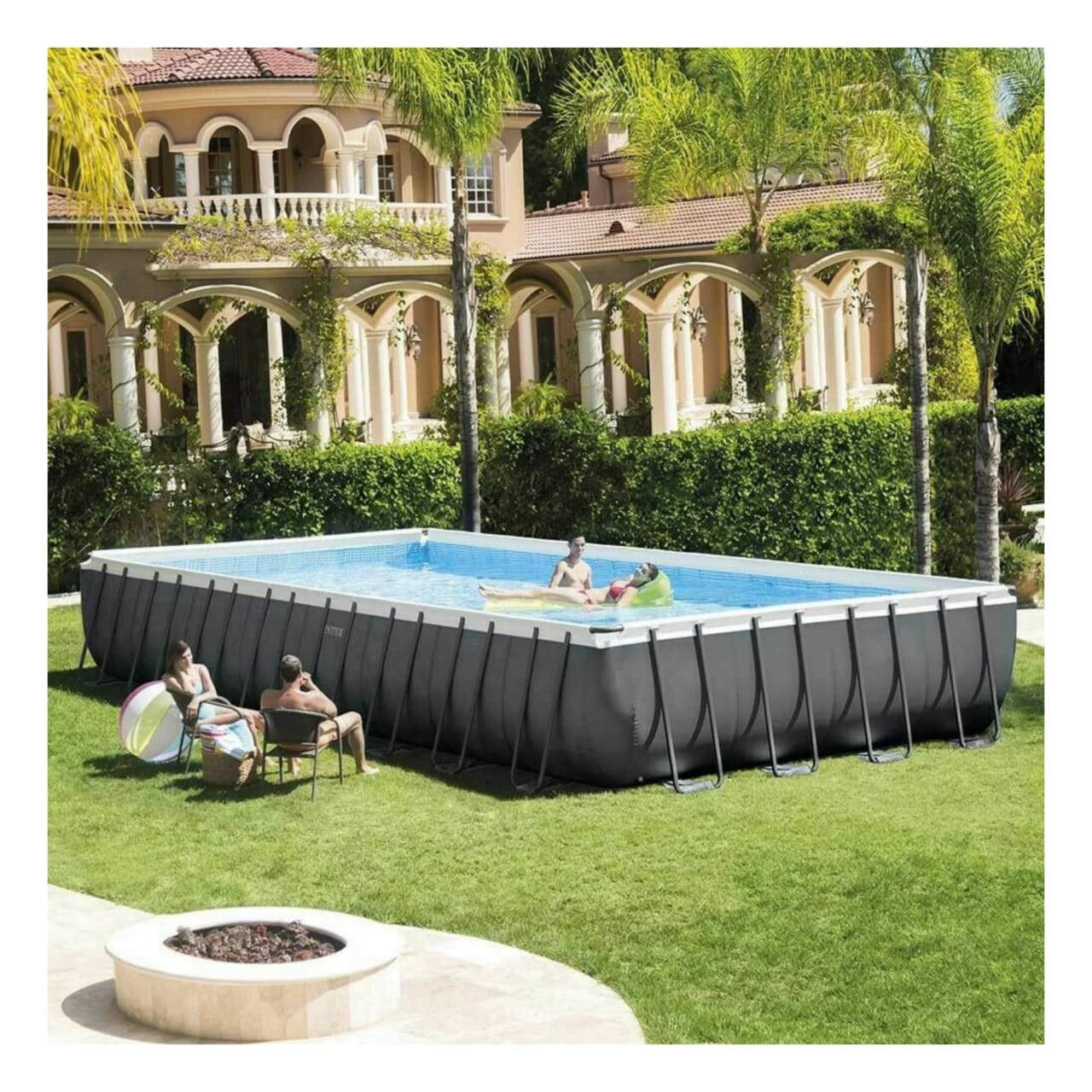 Intex Toys Intex 32ft X 16ft X 52inch Ultra Frame Rectangular Pool Set With Filter Pump Ladder