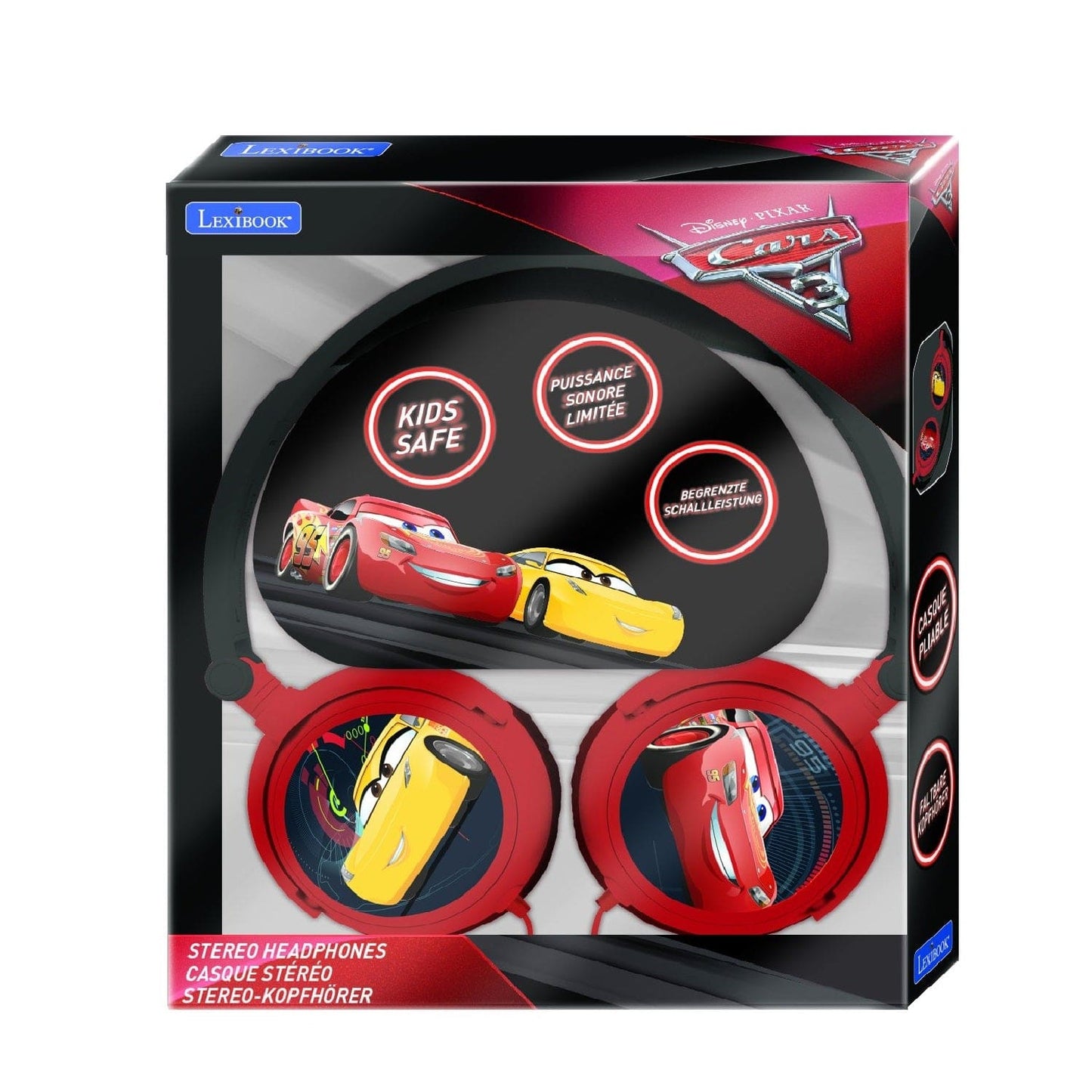 lexibook Toys Disney Cars Stereo Wired Foldable Headphone with Kids Safe Volume