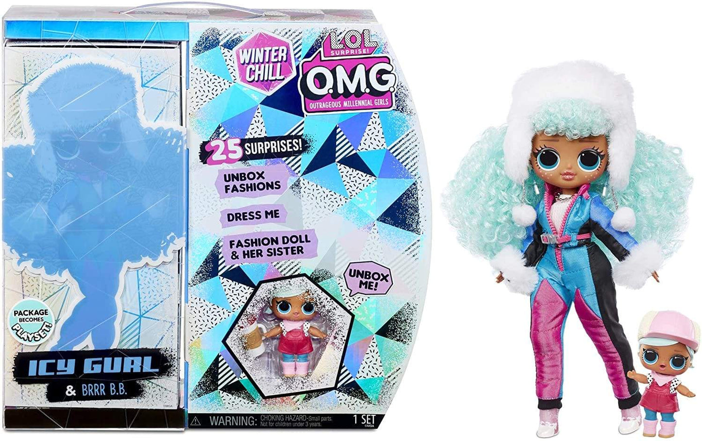 MGA Toys LOL Surprise O.M.G. Winter Chill Icy Gurl Fashion Doll & Brrr B.B. Doll with 25 Surprises