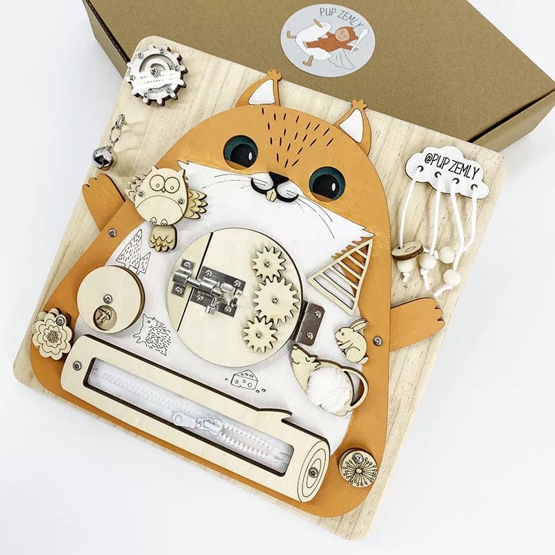 Pikkaboo Toys Woody Buddy - Mr. Kitty busy board - Orange