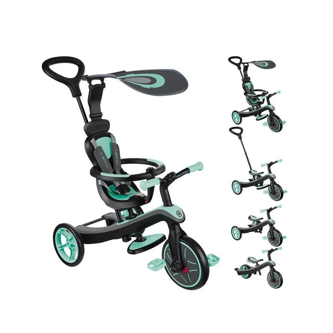 Globber - Explorer Tricycle 4-in-1 Balance Bike - Safe Anti-Slip Handle, 5-Point Harness - Mint