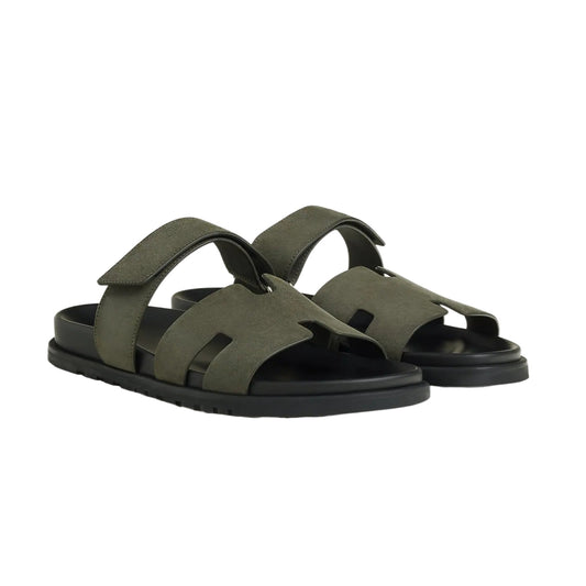 Hermes Chypre Sandals "Dark Green Suede Plain" - 41 EU