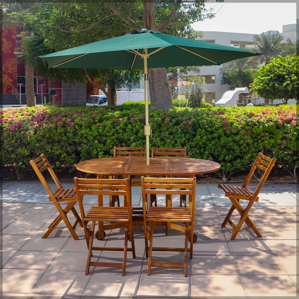 Yatai 7 Pcs Foldable Acacia Wood With Movable Tyres Patio Bistro Set