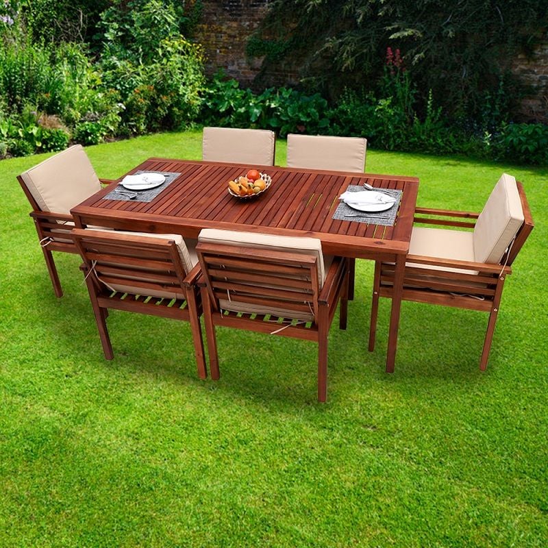 7-Pieces Acacia Wood Garden Dining Set Brown Table