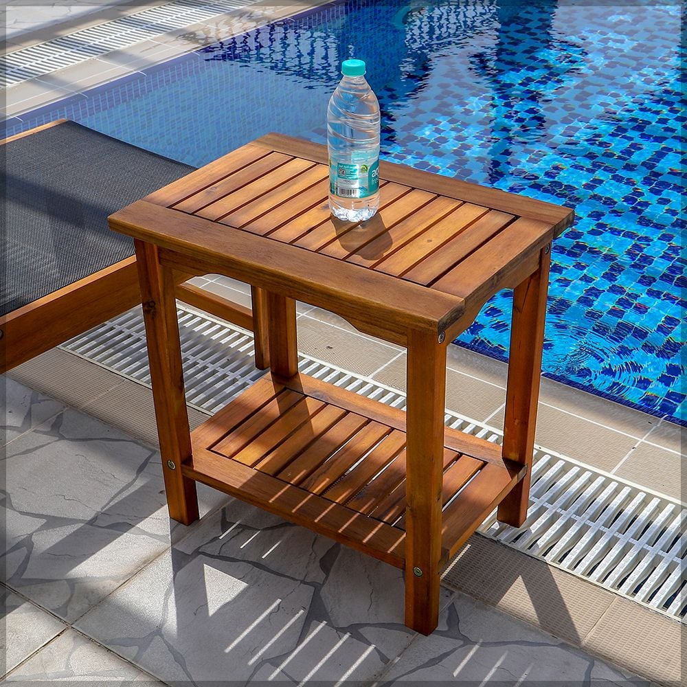 Solid Acacia Wood Table Bamboo Stool