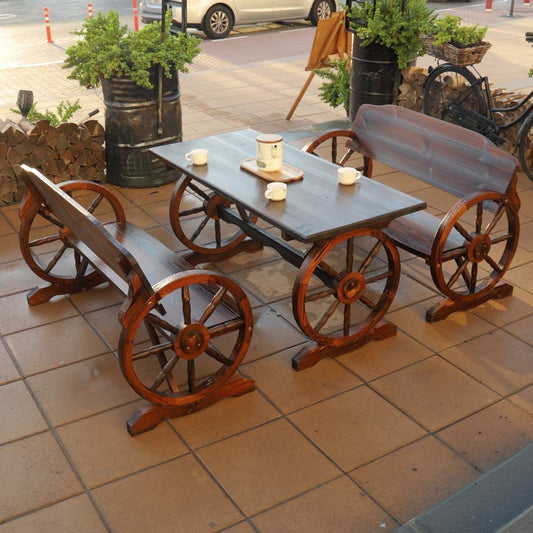 YATAI Wooden Wagon Wheel Bench and Table Set