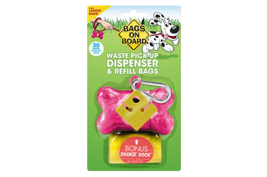 BOB - Bags on Board Waste Pick-up Dispenser Bone & Refill Pink 30bags