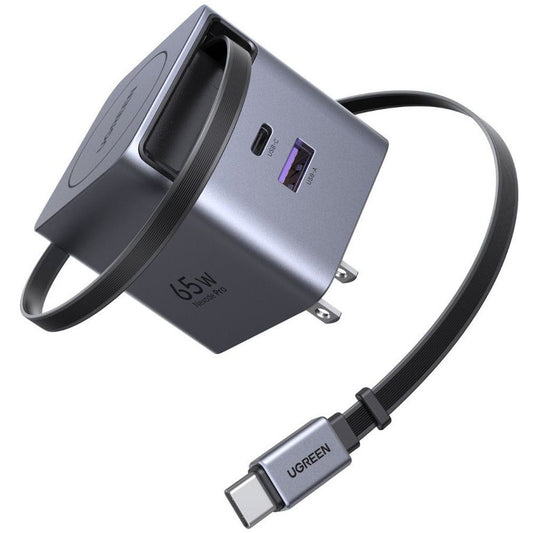 UGreen 65W Gan Fast Charger With Retractable Cable - Grey