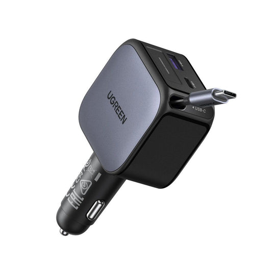 UGreen 60W Fast Car Charger With Retractable Cable - Space Grey