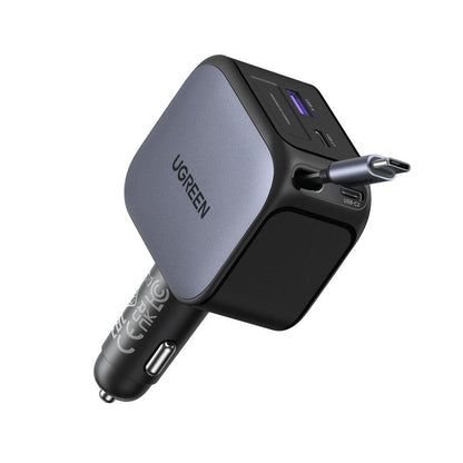 UGreen 145W Fast Car Charger With Retractable Cable - Space Grey