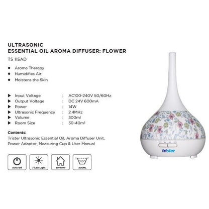 Trister Ultrasonic Essential Oil Aroma Diffuser 550ml - White
