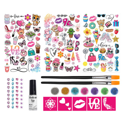 Besties Glitter Tattoo Set - 5 Colours Glitter 30x25cm