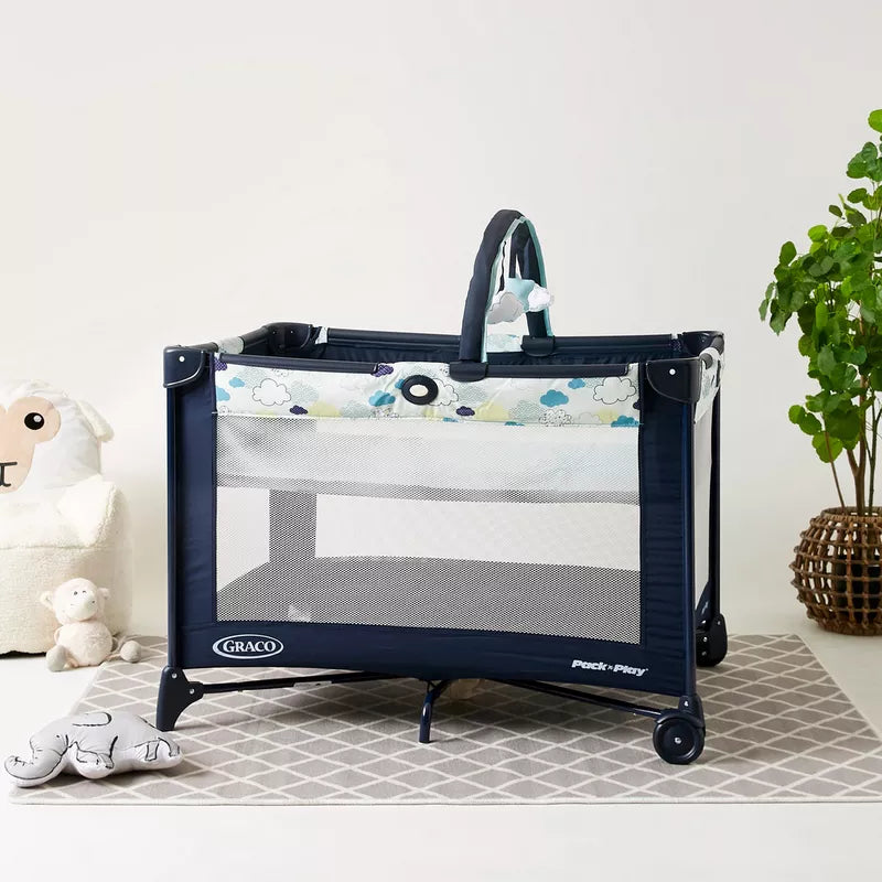 Graco Compact Blue Travel Cot with Signature Graco Push-Button Fold (up to 3 Years)