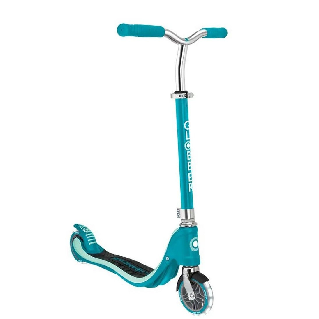 Globber - Flow 125 Lights Scooter for Kids and Teens - Foldable, Height-Adjustable, Light-Up Wheels, Teal