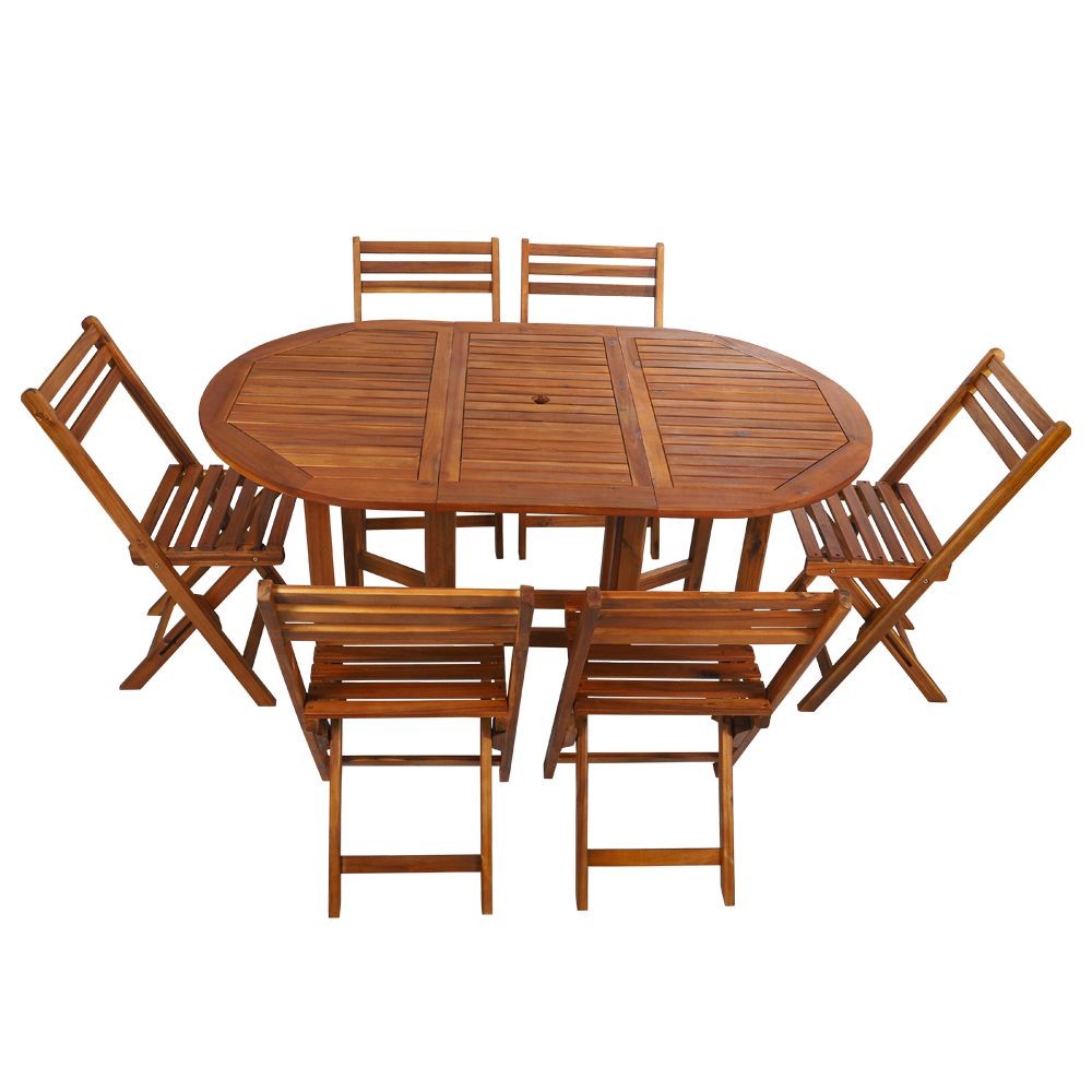 Yatai 7 Pcs Foldable Acacia Wood With Movable Tyres Patio Bistro Set