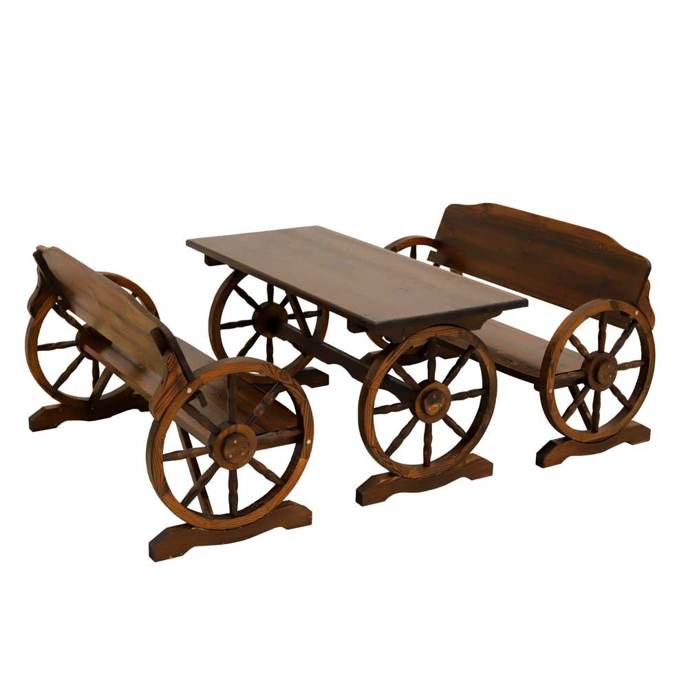 YATAI Wooden Wagon Wheel Bench and Table Set