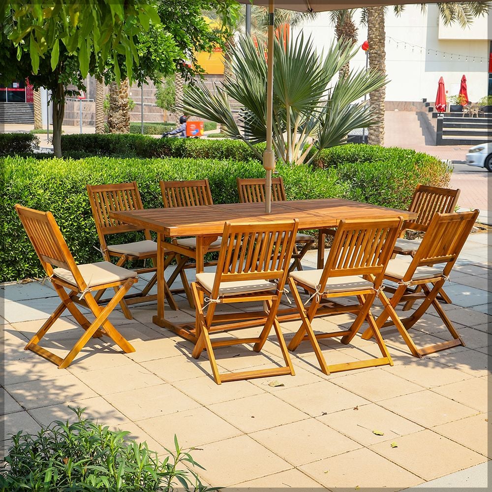 Adlustable Solid Acacia 9Pcs Wood Dining Set