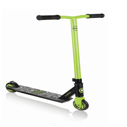 Globber - GS 360 Stunt Scooter for Ages 6+, Reinforced Frame, Wide Deck, High Rebound Wheels – Black & Lime Green