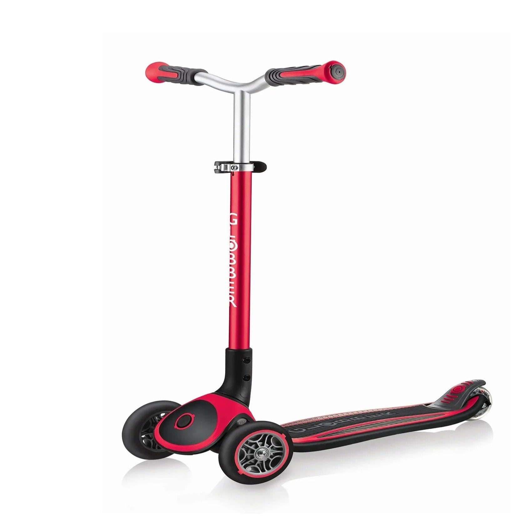 Globber - Adjustable 3-Wheel Master Scooter for Ages 4-14, Red - Foldable Ergonomic Handles, Anti-Slip Deck, Carries up to 50kg