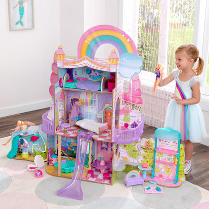KidKraft Rainbow Dreamers Unicorn Mermaid Dollhouse + Kidkraft All Time Play Kitchen With 38 pcs Accessories