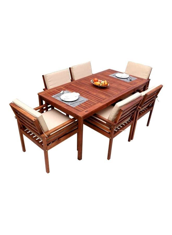 7-Pieces Acacia Wood Garden Dining Set Brown Table