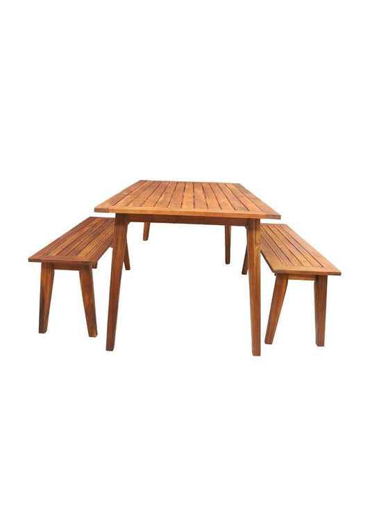 Outdoor Wooden Table & Bench Set