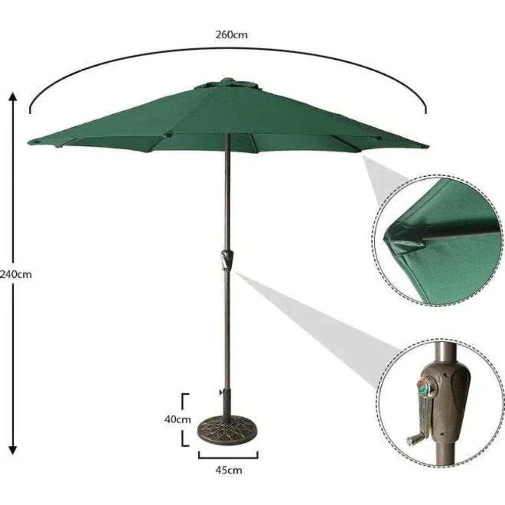 Waterproof Umbrella Parasol With Metal Base Green