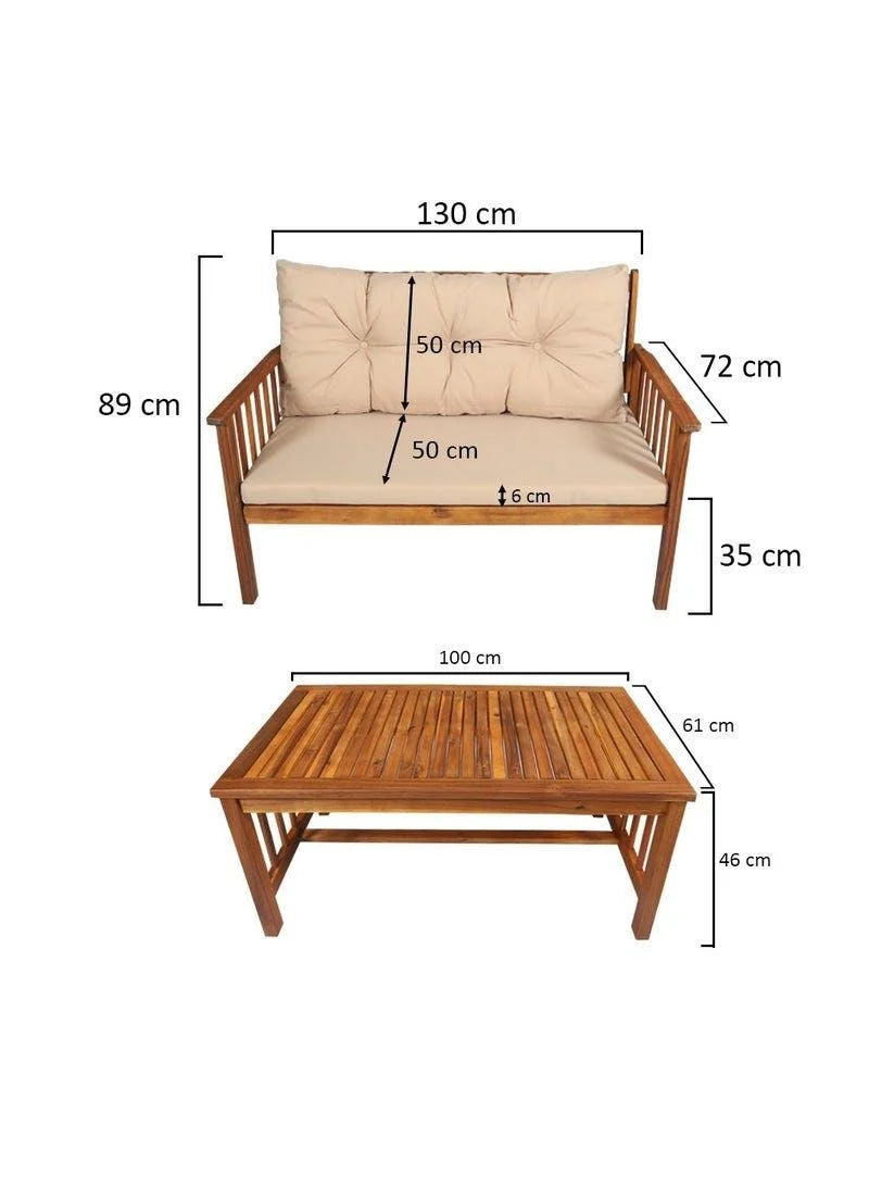 4 Seater Solid Wood Acacia Garden Lounge Sofa Set