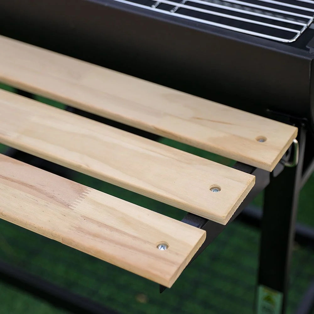 Black Steel Charcoal Grill with Side Stations