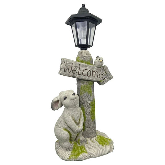 Rabbit Welcome Sign with Solar Lantern – Beige