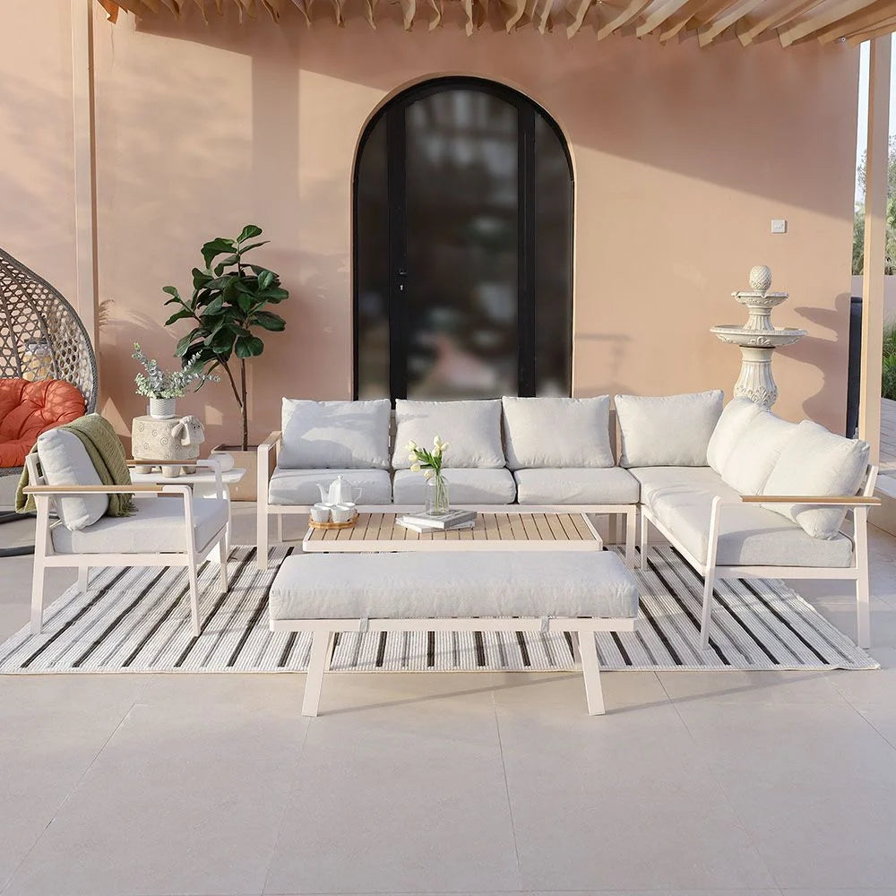 Aston 9-Seater Outdoor Corner Sofa Set - White